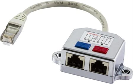 RJ45 UTP T-Ledd Data/Data m. kabel,UTP Cat.5/100Mb splitter