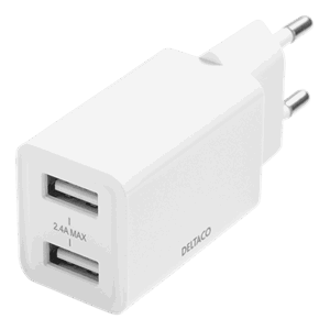 USB wall charger, 2x USB-A, 2,4 A
