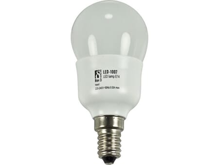 LED-lampe,E14,varmhvitt lys,1,5W,230V,100Lm,2600-2800K,kule