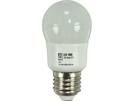 LED-lampe,E27,varmhvitt lys,1,5W,230V,100Lm,2600-2800K,kule